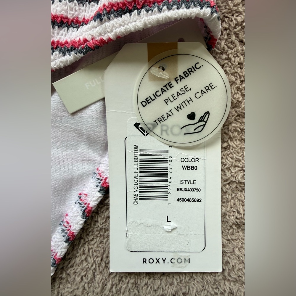 NEW - ROXY - Chasing Love Bandeau and Full Bottom - SET - PINK/GRAY/WHITE - Picture 6 of 11